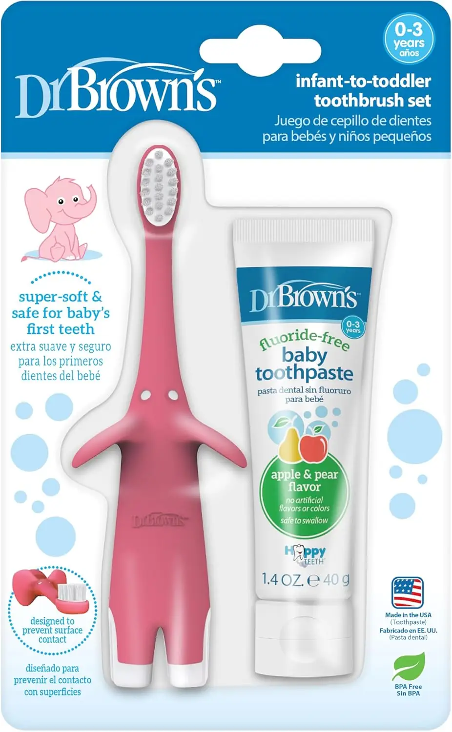 مسواک کودک دکتر براونز | Dr. Brown's Infant-to-Toddler Set صورتی فیل 1.4oz - Image 1 مسواک کودک دکتر براونز | Dr. Brown's Infant-to-Toddler Set صورتی فیل 1.4oz