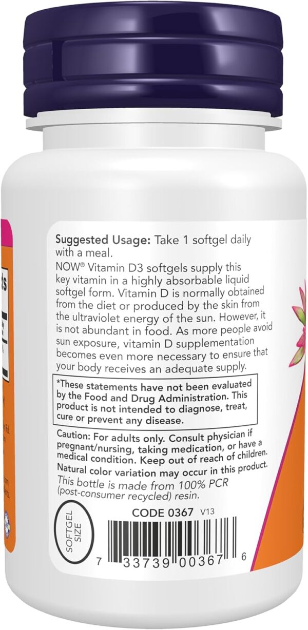 ویتامین D3 ۲۰۰۰ آی‌ی‌یو نـاو | NOW Vitamin D 3 2000 IU | 120 سافت‌ژل