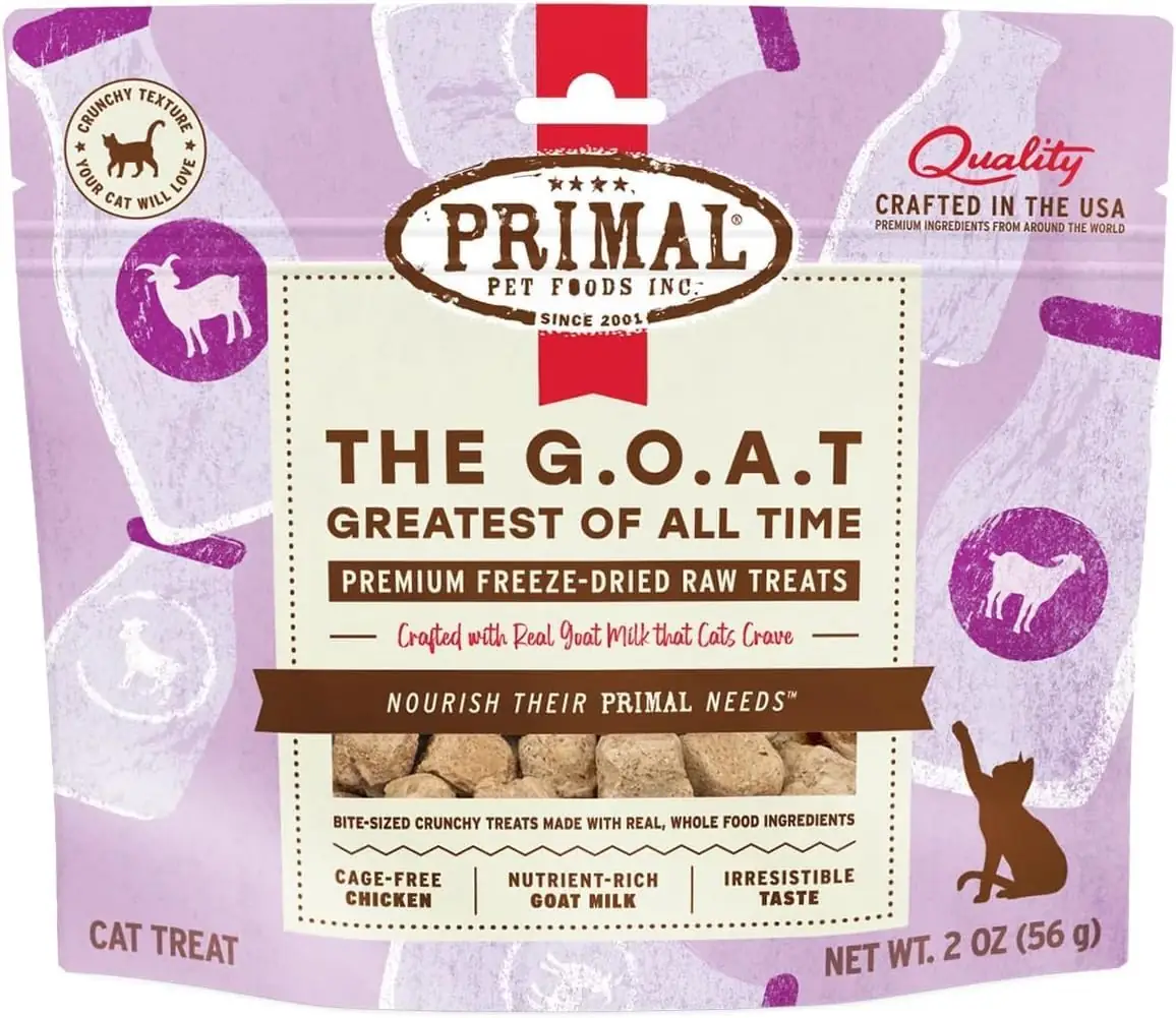 تشویقی گربه فریزدرای Primal Pet Foods | Freeze Dried Chicken GOAT Treats با شیر بز 2 اونس - Image 1 تشویقی گربه فریزدرای Primal Pet Foods | Freeze Dried Chicken GOAT Treats با شیر بز 2 اونس