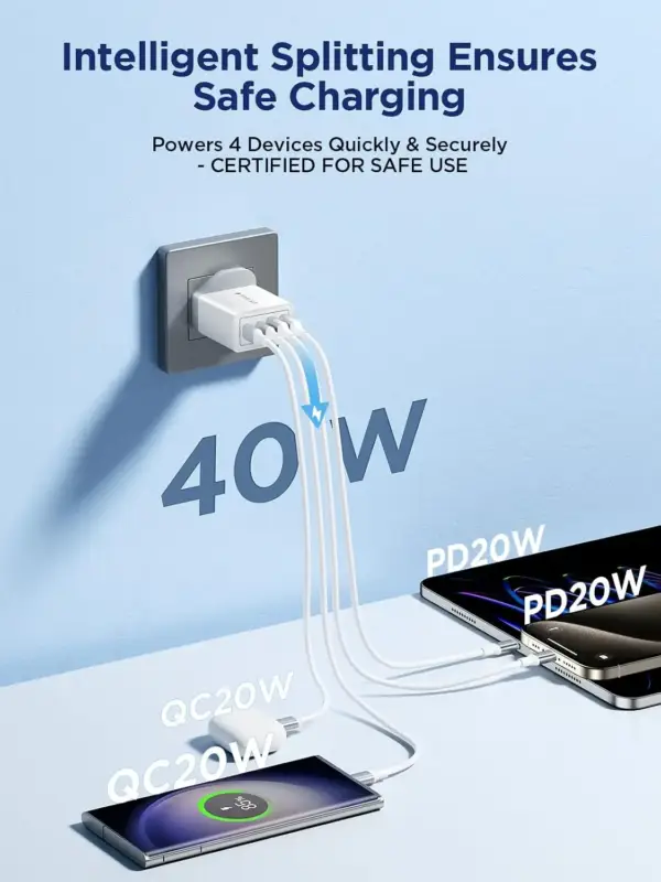شارژر دیواری Aioneus USB C PD 40W 4 پورت | مدل RE-PD3504