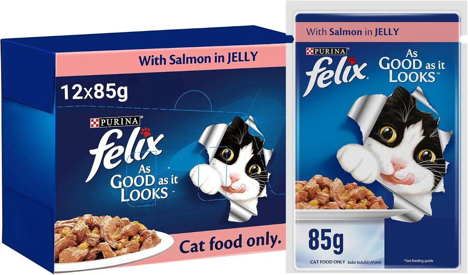 غذای گربه بالغ پورینا فلیکس با سالمون در ژله | Purina Felix 85g x 12 - Image 1 غذای گربه بالغ پورینا فلیکس با سالمون در ژله | Purina Felix 85g x 12