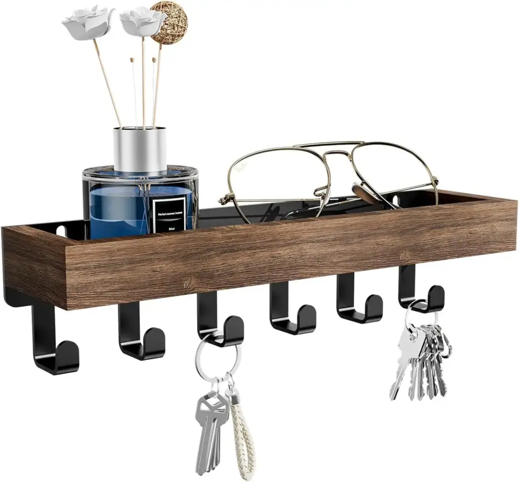 قاب آویز کلید چوبی NALACAL با سینی و ۶ قلاب | Key Rack DW3854