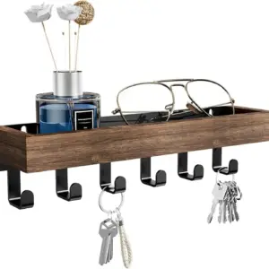 قاب آویز کلید چوبی NALACAL با سینی و ۶ قلاب | Key Rack DW3854