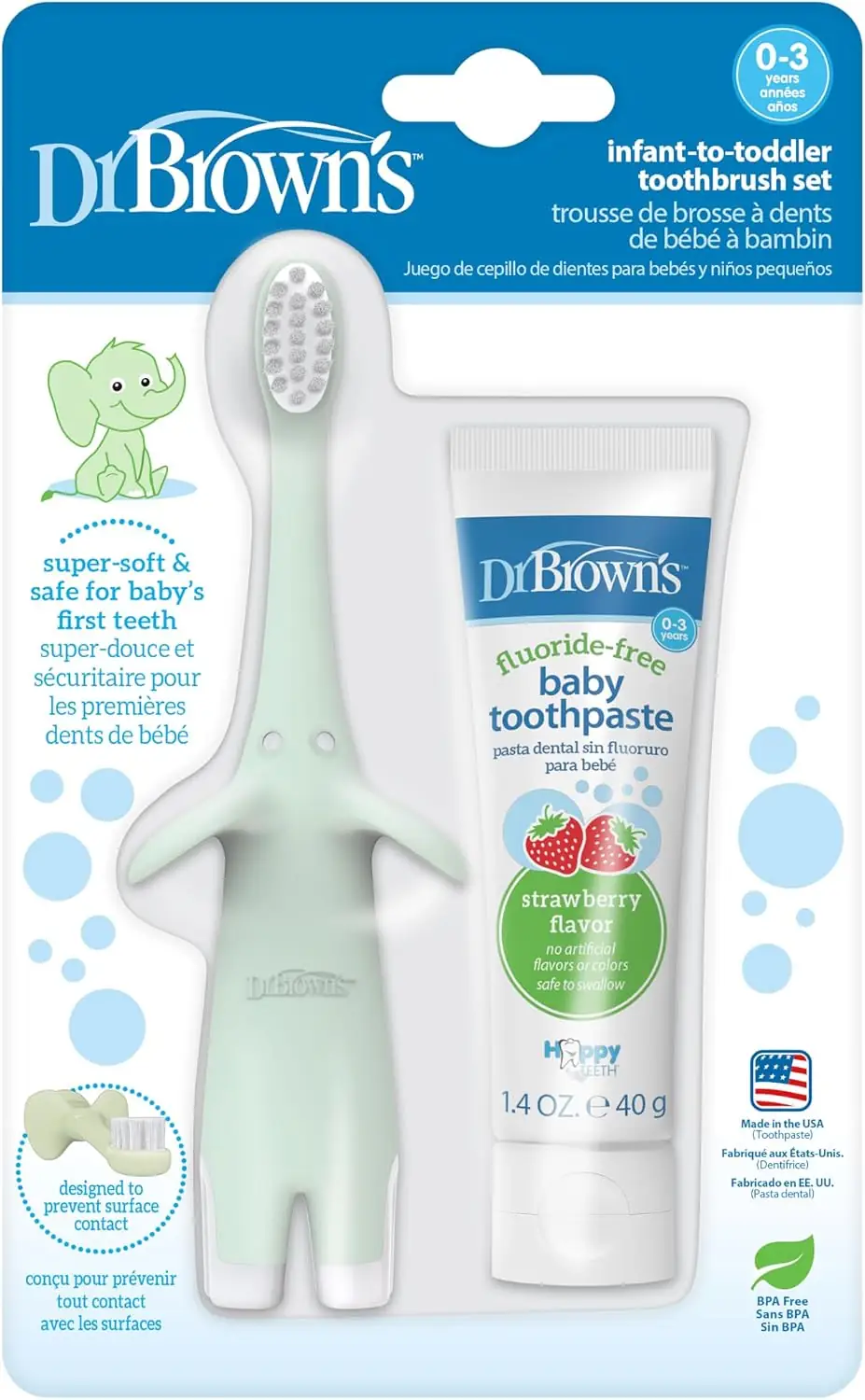 ست مسواک تمرینی نوزاد تا نوپا Dr. Brown's | Mint Elephant - Image 1 ست مسواک تمرینی نوزاد تا نوپا Dr. Brown's | Mint Elephant