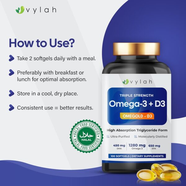 امگا 3 ویتامین D3 تریپل استحکام Vylah | 100 سافت‌ژل 1280mg