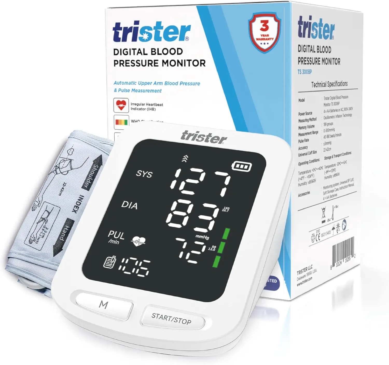فشارسنج دیجیتال Trister TS‑300BP | مانیتور بازویی 199 حافظه - Image 1 فشارسنج دیجیتال Trister TS‑300BP | مانیتور بازویی 199 حافظه