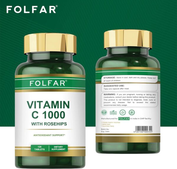 ویتامین C فلفار 1000mg | Folfar با عصاره گل رز | 120 قرص