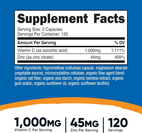 ویتامین C و زینک نوتریکواست مدل NCVITCZINCCAPS | Nutricost Vitamin C with Zinc