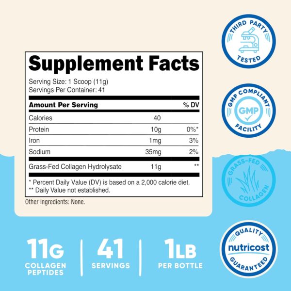 پودر پپتید کلاژن Nutricost | Collagen Hydrolysate بدون طعم 454 گرم