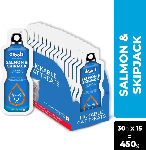 تشویقی کرمی لیسیدنی گربه درولز | Drools سالامون و Skipjack (30 گرم)