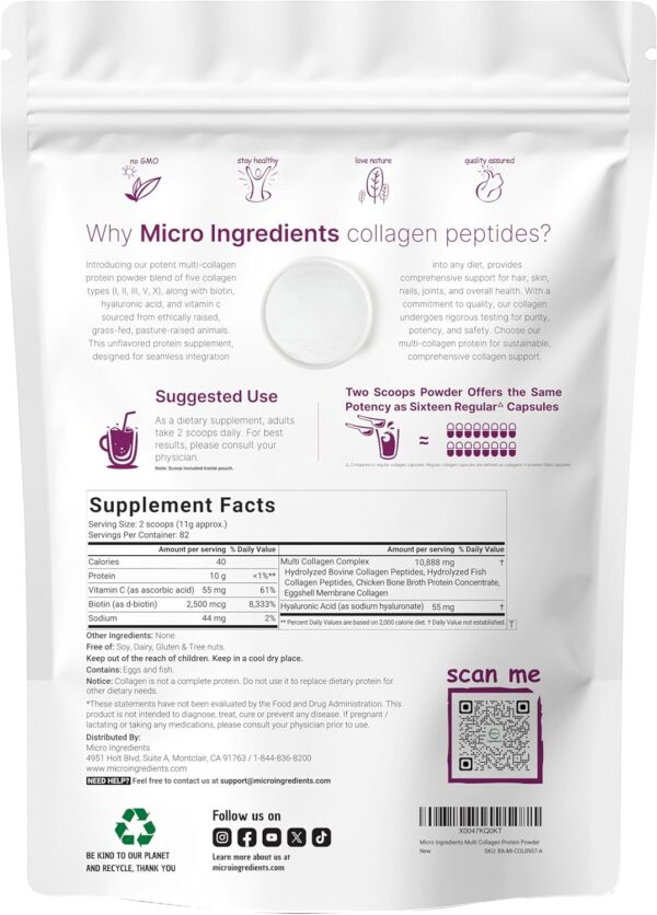 پودر پپتید کلاژن چندگانه میکرو اینجردینتس | Micro Ingredients Multi Collagen Peptides