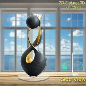 مجسمه دکوری آکریلیک 2D چرخشی انتزاعی با طرح ژیروسکوپ طلایی