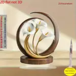 دکوری رومیزی آکریلیک 2D طرح لیلی سفید با جلوه طلایی