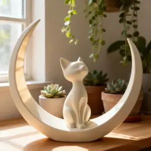 مجسمه گربه ماه مینیمال برای دکور میز و کابینت