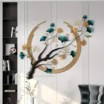 دکوری دیواری برگ جینکو آکریلیک 2D طلایی-سبز