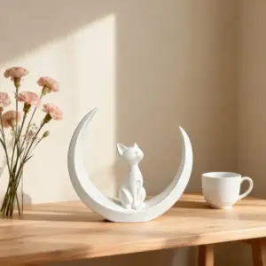 مجسمه گربه ماه مینیمال برای دکور میز و کابینت