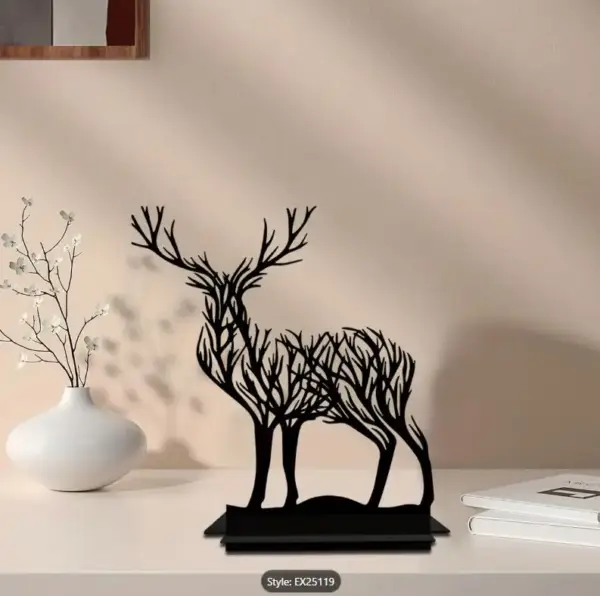 آویز/دکوری رومیزی آکریلیک سیاه طرح درخت و آهو