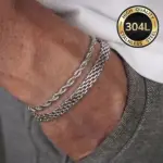 ست دستبند استیل 304L مردانه دو عددی + پارچه تمیزکننده