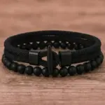 ست دستبند مردانه 2 عددی بند نایلونی با مهره و سگک قابل تنظیم