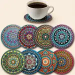 زیرلیوانی چوبی 8 عددی طرح ماندالا (10×10 سانتی‌متر)