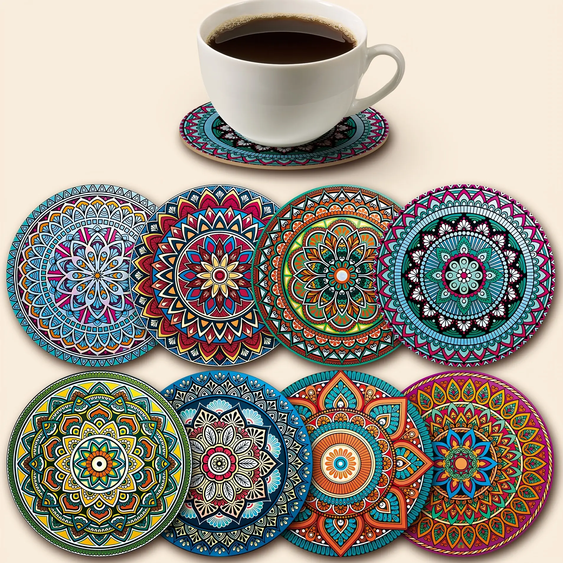 زیرلیوانی چوبی 8 عددی طرح ماندالا (10×10 سانتیمتر) زیرلیوانی چوبی 8 عددی طرح ماندالا (10×10 سانتیمتر)