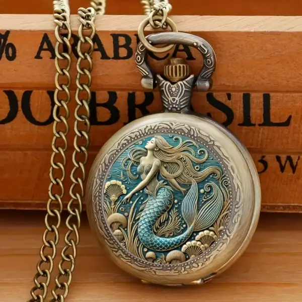 ساعت جیبی کوارتز وینتیج با طرح پری دریایی