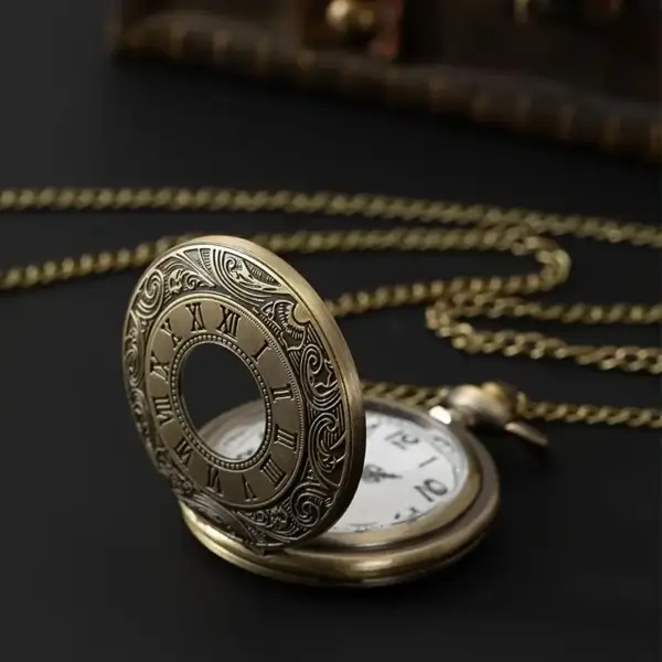 ساعت رومانی برنز با صفحه سفید هالو (کوارتز) استایل لاکچری جیبی
