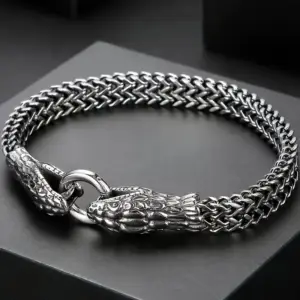 دستبند مردانه مشکی استیل طرح حیوانی، سگک قابل تنظیم