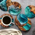 زیرلیوانی چوبی ۶ عددی طرح نخل و دریا برای میز پذیرایی