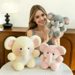عروسک فیل نخی پولیشی نرم رنگی 30 سانت (گزینه‌های صورتی/خاکستری/زرد)