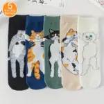 جوراب طرح گربه کارتونی ۵ جفتی (نوجوان و جوان)