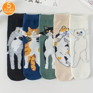 جوراب طرح گربه کارتونی ۵ جفتی (نوجوان و جوان)