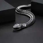 دستبند مردانه مشکی استیل طرح حیوانی، سگک قابل تنظیم