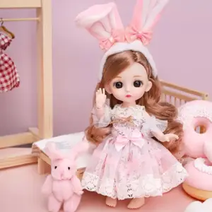 عروسک مینی دالی دخترانه ۱۶ سانت با لباس مهمانی صورتی