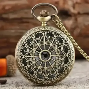ساعت جیبی کوارتز طرح قلب توخالی برنزی آنتیک