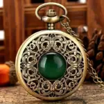 ساعت جیبی رترو کوارتز با زنجیر زمردی