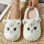 دمپایی پشمی زنانه طرح گربه سه‌بعدی نرم و راحت