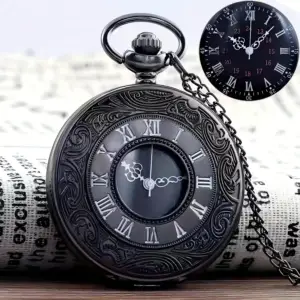 ساعت جیبی آویزی وینتیج با اعداد رومی (کوارتز) مدل گردن‌آویز