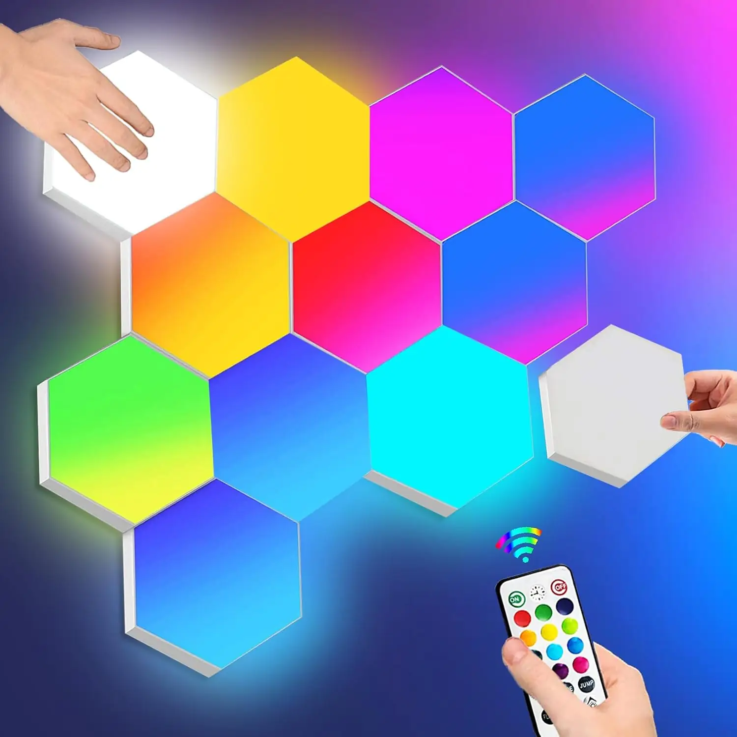 چراغ هگزاگون RGB با کنترل و تاچ | Amailtom AMTMLRC6 | 7 پنل - Image 1 https://m.media-amazon.com/images/I/617N6mHRbjL._AC_SL1500_.jpg