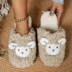دمپایی روفرشی عروسکی طرح گوسفند برای خانه (زنانه، بدون صدا)