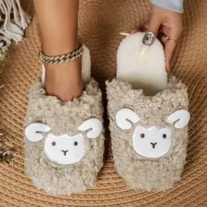 دمپایی روفرشی عروسکی طرح گوسفند برای خانه (زنانه، بدون صدا)