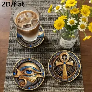 زیرلیوانی چوبی ۸ عددی طرح مصری، مقاوم و ضدلغزش