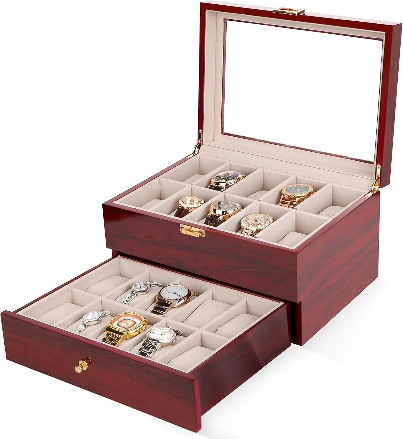 جعبه ساعت چوبی Homarket 20 خانه با در شیشهای | مدل Homarket - Image 1 https://m.media-amazon.com/images/I/7122Q+t4s2L._AC_SL1500_.jpg