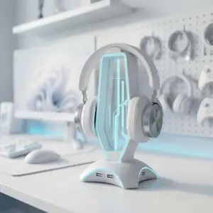استند هدست گیمینگ RGB | Glowthos مدل HG61H با هاب USB 3 پورت سفید