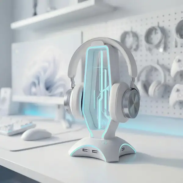 استند هدست گیمینگ RGB | Glowthos مدل HG61H با هاب USB 3 پورت سفید