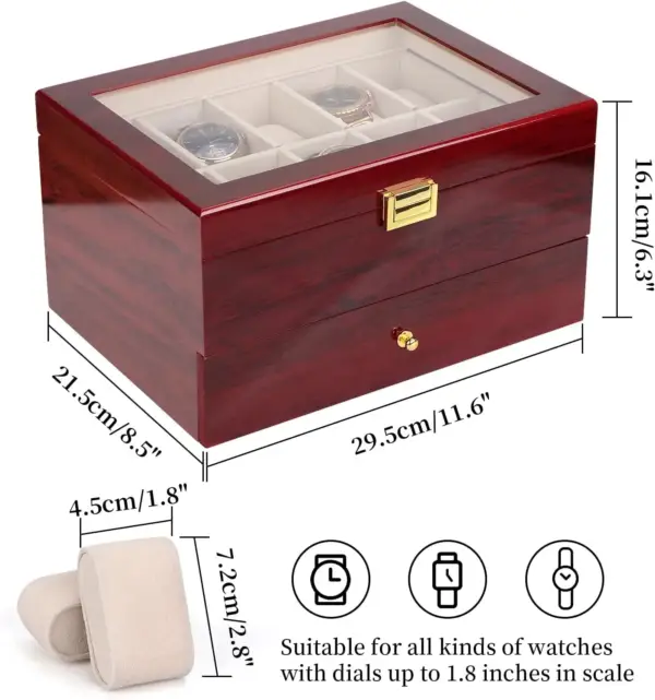 جعبه ساعت چوبی Homarket 20 خانه با در شیشه‌ای | مدل Homarket