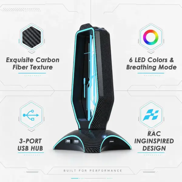 هدست استند گیمینگ RGB کربن فیبر پرو | Glowthos HG61H