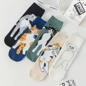 جوراب طرح گربه کارتونی ۵ جفتی (نوجوان و جوان)