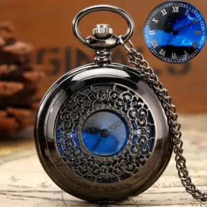ساعت جیبی ویンتیج آبی کهکشانی با حکاکی‌های ظریف (موتور کوارتز)