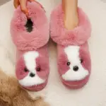 کفش روفرشی دخترانه زمستانی طرح سگ کارتونی گرم و ضدلغزش